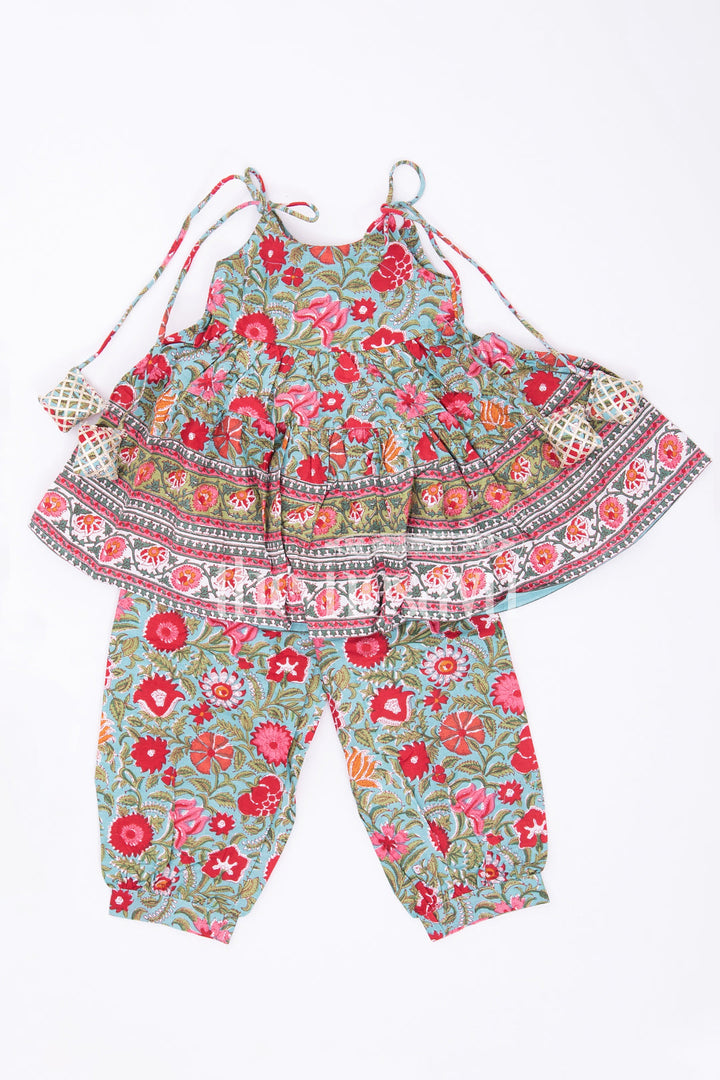 The Nesavu Girls Sharara / Plazo Set Simple and Stylish Pure Cotton Jaipur Hand Block Print Diwali Outfit for Girls Nesavu 16 (1Y) / multicolor GPS343A-16 Simple Jaipur Hand Block Print Pure Cotton Diwali Outfit for Girls