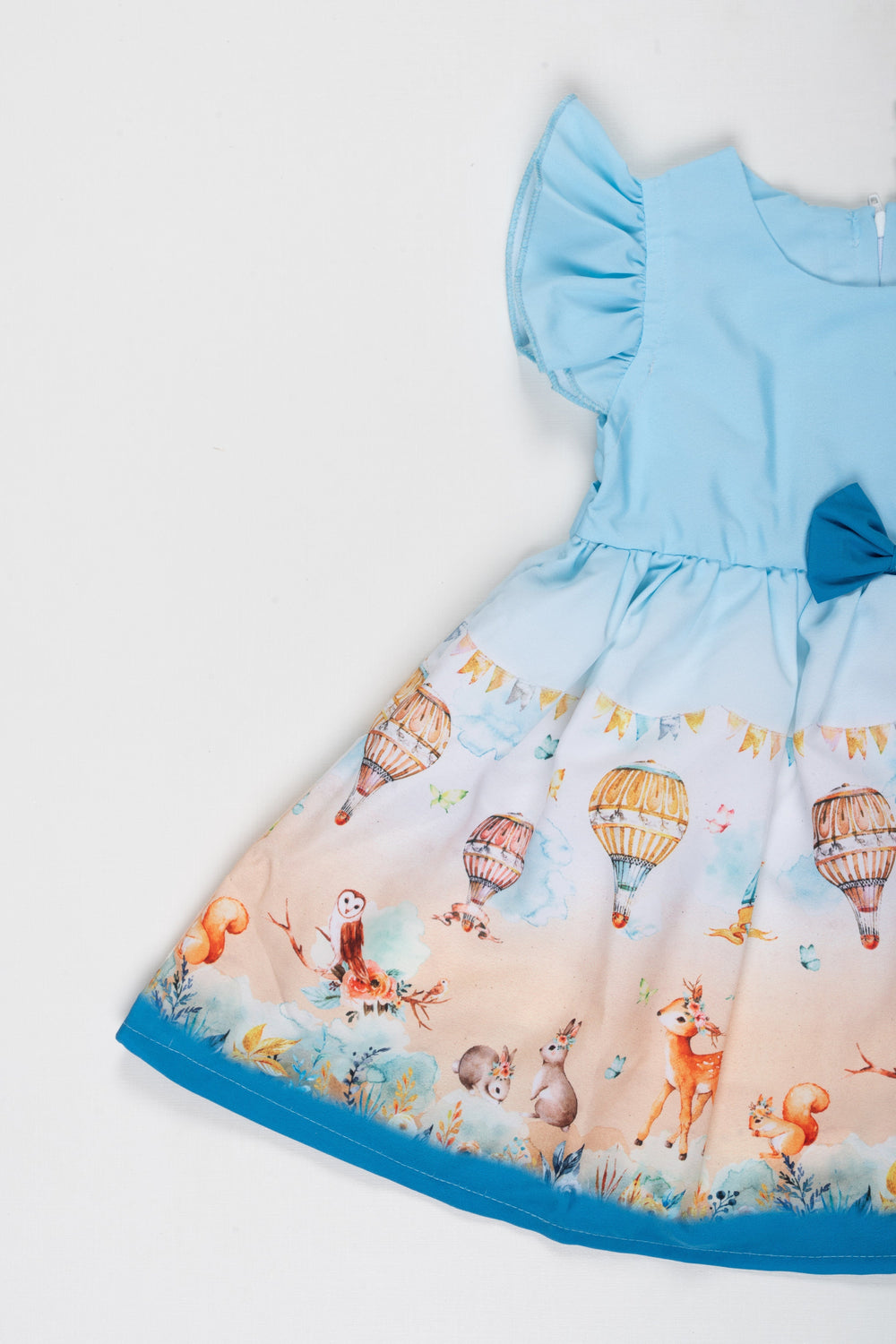 The Nesavu Baby Fancy Frock Sky Adventure Baby Girl Frock with Whimsical Woodland Print Nesavu Embark on Whimsical Journeys with Our Sky Blue Woodland Baby Frock | The Nesavu