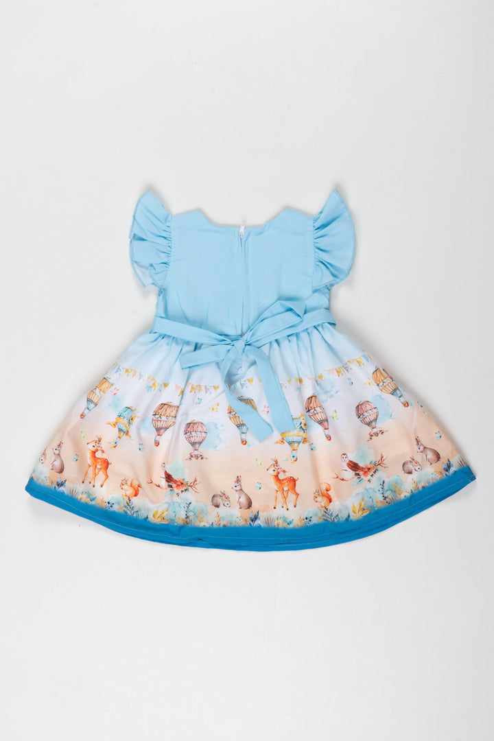 The Nesavu Baby Fancy Frock Sky Adventure Baby Girl Frock with Whimsical Woodland Print Nesavu Embark on Whimsical Journeys with Our Sky Blue Woodland Baby Frock | The Nesavu