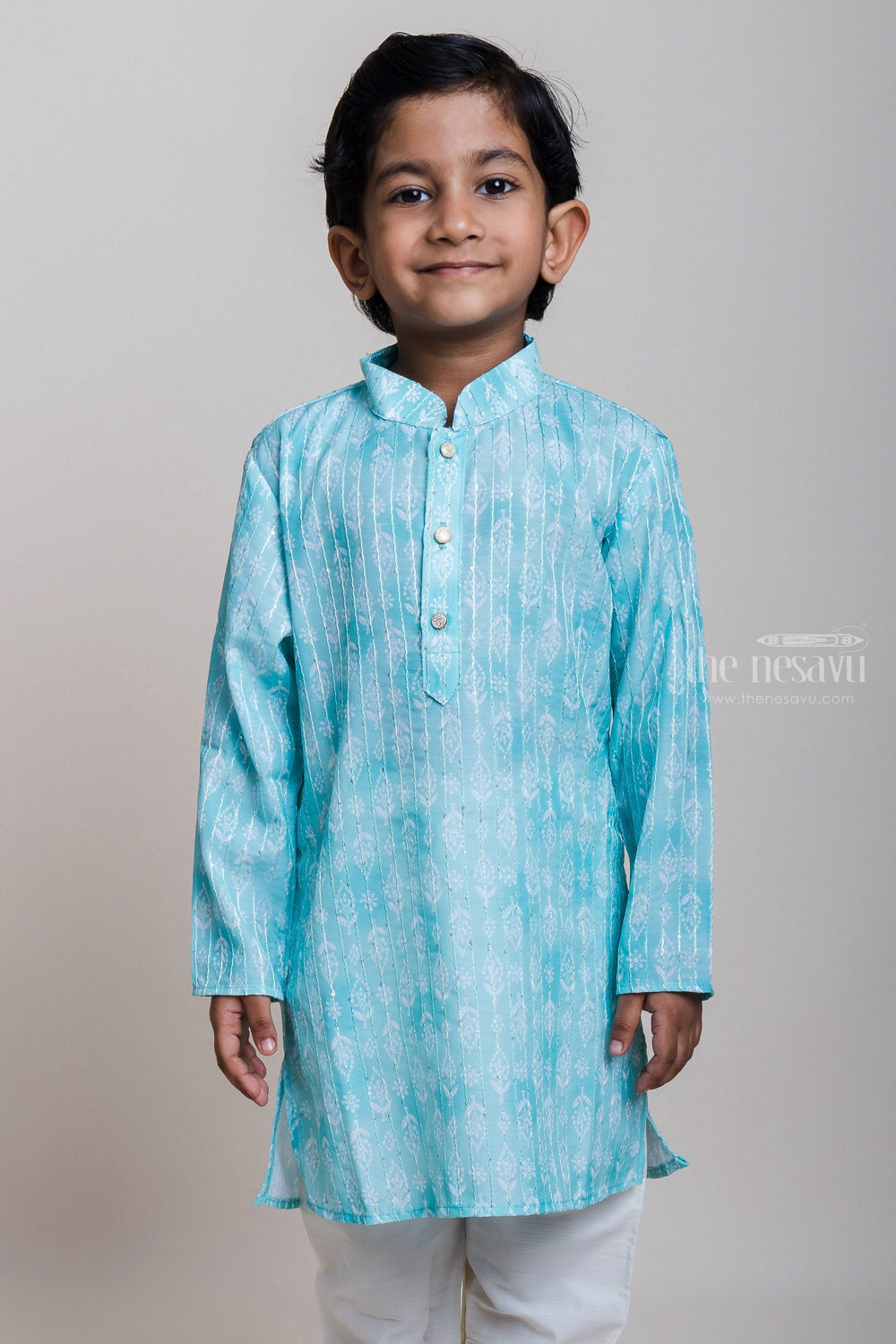 The Nesavu Boys Kurtha Set Sky Blue Designer Traditional Kurta Suit For Baby Boys With Cotton Pant Nesavu Top 5 Kurta Suit Designs For Baby Boys | Cotton Traditional Outfits | The Nesavu