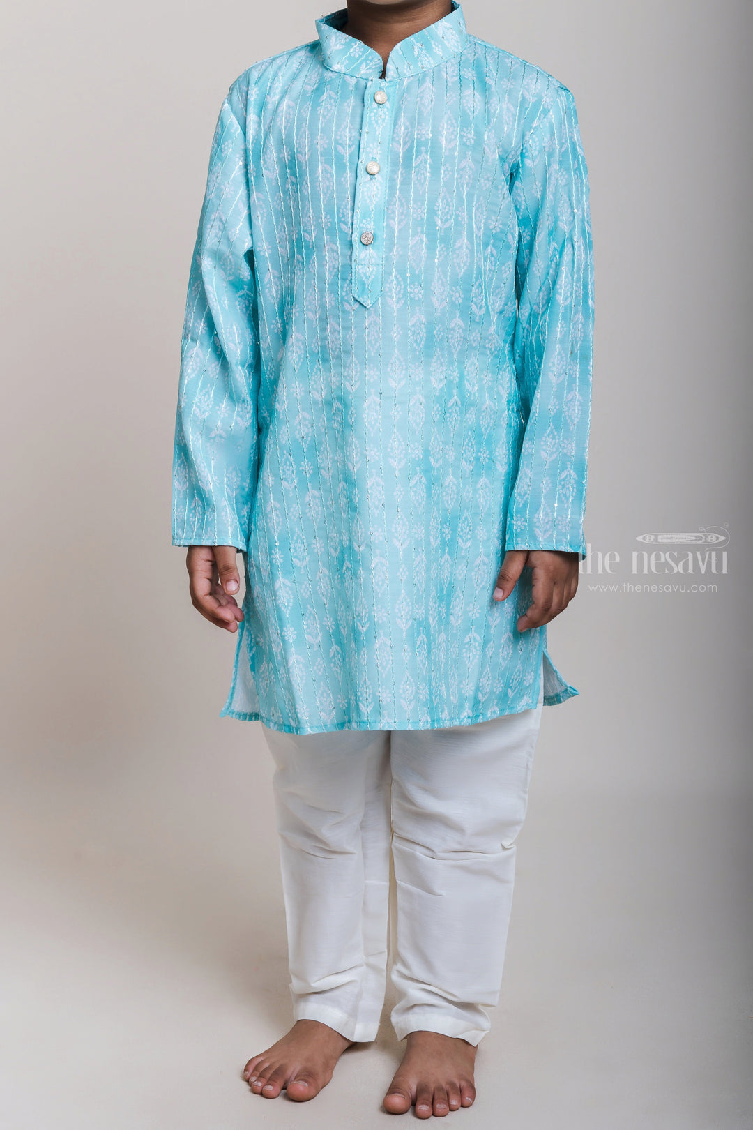 The Nesavu Boys Kurtha Set Sky Blue Designer Traditional Kurta Suit For Baby Boys With Cotton Pant Nesavu Top 5 Kurta Suit Designs For Baby Boys | Cotton Traditional Outfits | The Nesavu