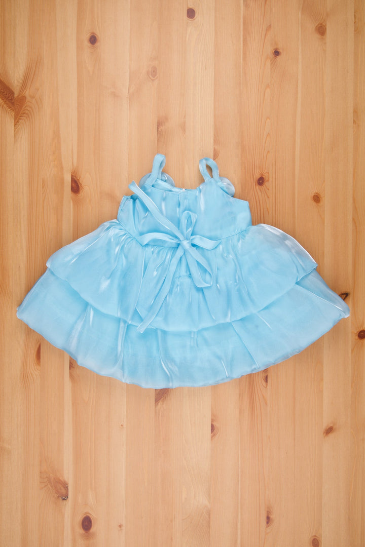 The Nesavu Girls Fancy Party Frock Sky Blue Fantasy Newborn Dress with Rose Accents - Dual-Layer Shimmer & Strap Shoulders - Ideal Party Frock Nesavu Birthday Frock Baby 1 Year| Party Frock And Gown  | The Nesavu