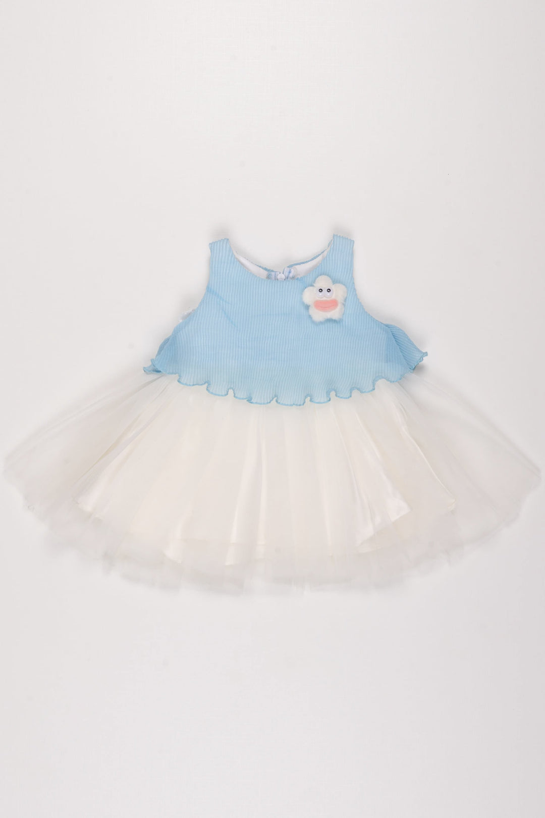 The Nesavu Girls Tutu Frock Sky Blue Knit and White Tulle Dress with Plush Accent for Girls Nesavu 12 (3M) / Blue / Plain Net PF170B-12 Girls Sky Blue Tulle Dress | Whimsical Cloud Knit Dress for Toddlers | Thee Nesavu