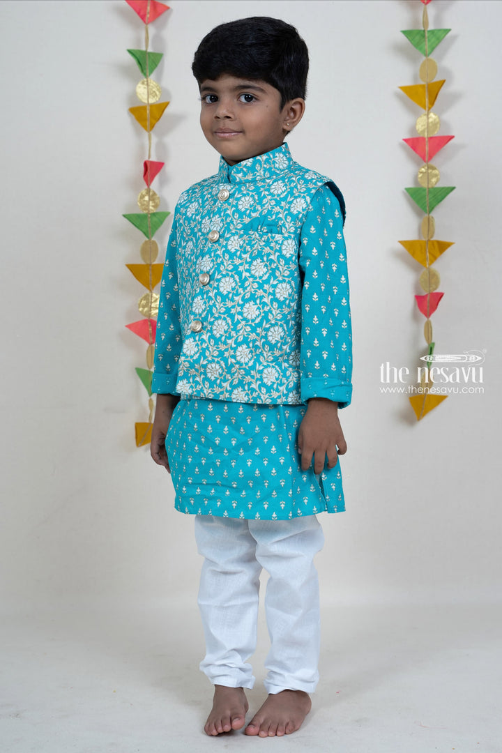 The Nesavu Boys Jacket Sets Skyblue Overcoat Attached Festive Wear Kurta For Baby Boys Nesavu Kurta Suit For Baby Boys Online | Designer Festive Wear Collection 2022 | The Nesavu