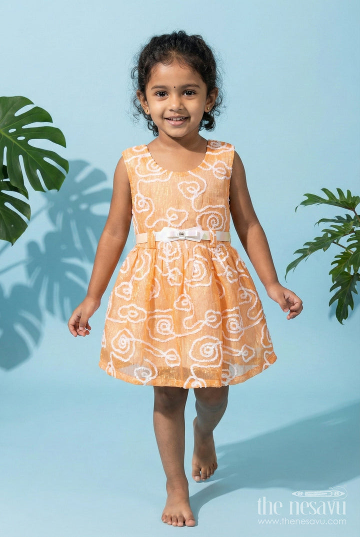 The Nesavu Girls Fancy Frock Sleeveless Baby Girl Frock for Birthday Parties and Summer Events Nesavu 14 (6M) / Orange GFC1834A-14 Nesavu sleeveless baby girl frock bow belt birthday parties summer celebrations