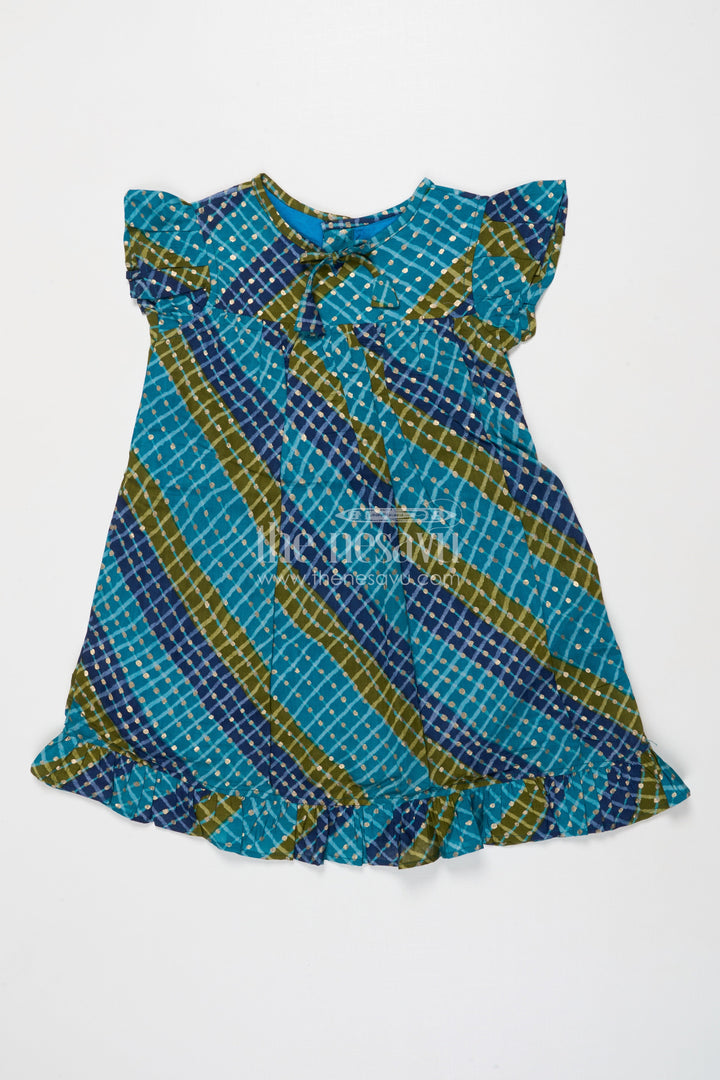 The Nesavu Girls Cotton Frock Sleeveless Baby Girl Frock in Modal Silk for Ethnic Celebrations Nesavu 18 (2Y) / Blue GFC2031B-18 Nesavu baby girl sleeveless frock in modal silk with digital prints for traditional functions