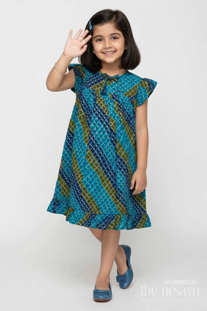 The Nesavu Girls Cotton Frock Sleeveless Baby Girl Frock in Modal Silk for Ethnic Celebrations Nesavu 18 (2Y) / Blue GFC2031B-18 Nesavu baby girl sleeveless frock in modal silk with digital prints for traditional functions