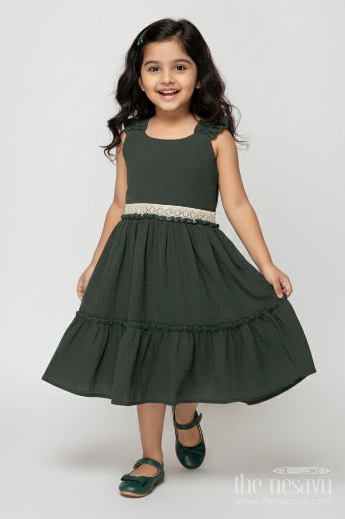 The Nesavu Girls Cotton Frock Sleeveless Baby Girl Frock in Modal Silk for Everyday Ethnic Style Nesavu 18 (2Y) / Green GFC2029A-18 Nesavu sleeveless modal silk frock for baby girls with digital print for casual festive wear