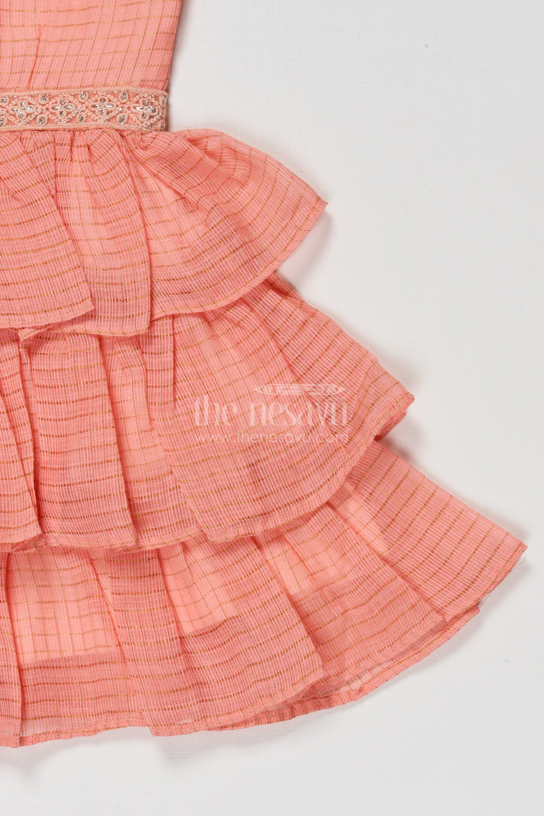 The Nesavu Girls Cotton Frock Sleeveless Baby Girl Frock with Layered Ruffles for Birthday Celebrations Nesavu Nesavu baby girl frock with cotton ruffle tiers and sleeveless neckline for birthdays