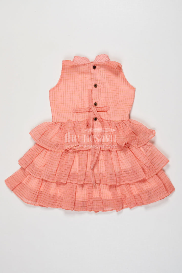 The Nesavu Girls Cotton Frock Sleeveless Baby Girl Frock with Layered Ruffles for Birthday Celebrations Nesavu Nesavu baby girl frock with cotton ruffle tiers and sleeveless neckline for birthdays