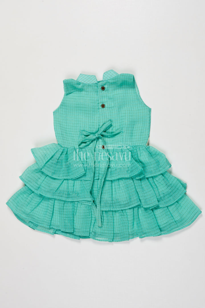 The Nesavu Girls Cotton Frock Sleeveless Baby Girl Frock with Ruffle Layers for Birthdays and Twirling Fun Nesavu Nesavu sleeveless cotton frock for baby girls with layered ruffles and festive waistband