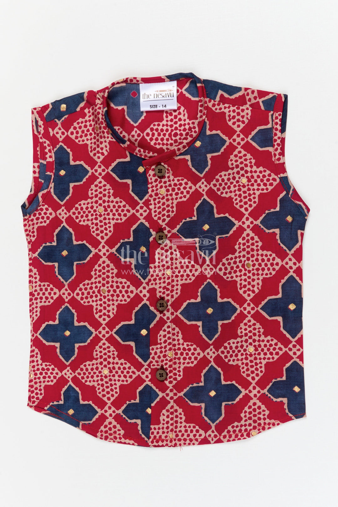 The Nesavu Baby Jablas Sleeveless Baby Jabla for Summer Comfort and Daily Wear Nesavu 10 (NB) / Red / Viscose Silk IF038A-10 Nesavu sleeveless baby jabla in soft modal silk with printed design – ideal for summer and home wear