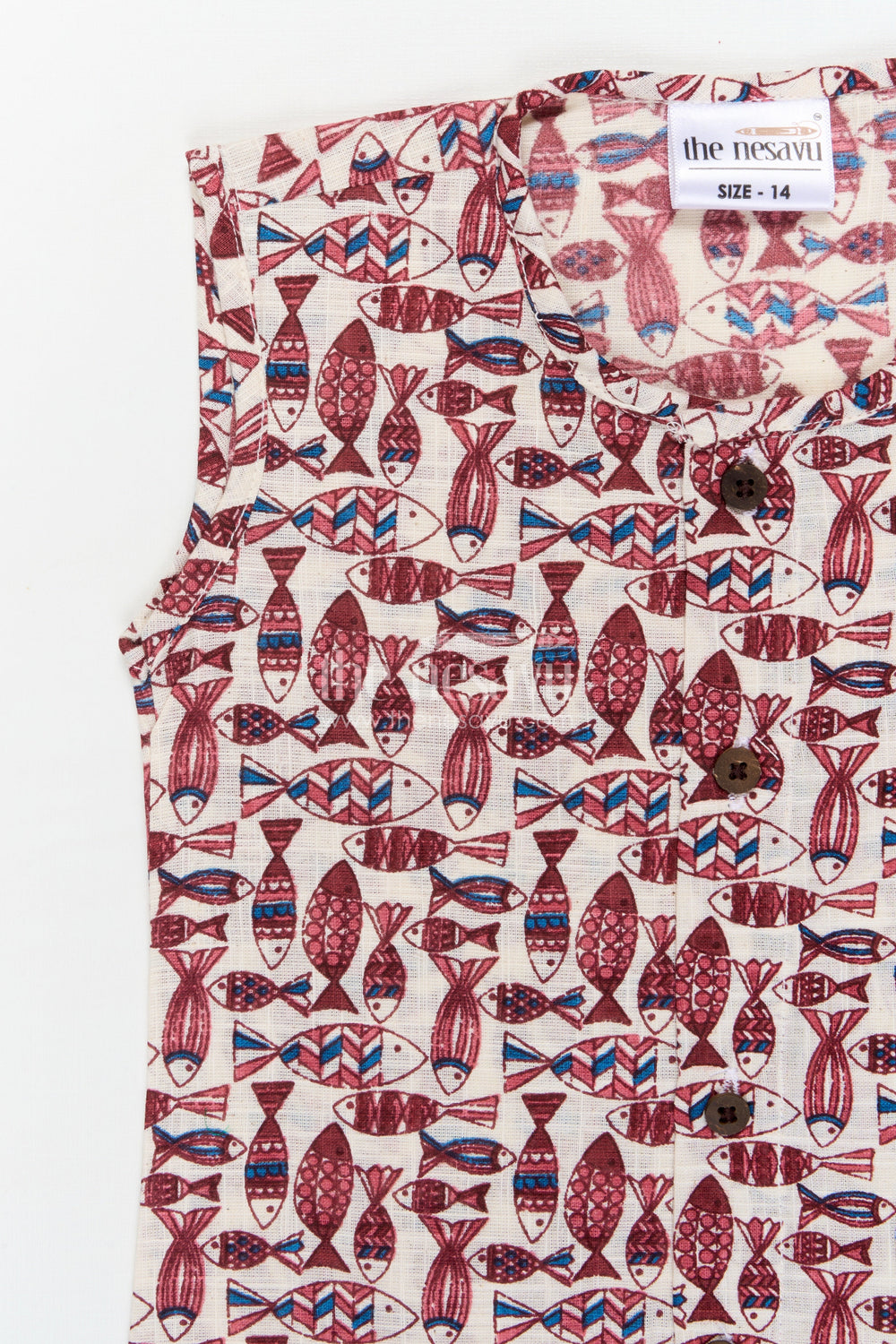 The Nesavu Baby Jablas Sleeveless Cotton Jabla for Babies with Button Front and Artistic Print Nesavu 10 (NB) / Maroon / Cotton IF050B-10 Nesavu sleeveless baby jabla with wooden buttons and textured digital print – everyday cotton essential