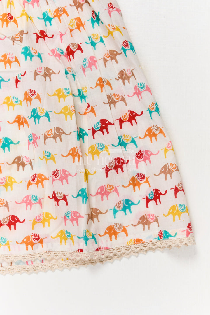 The Nesavu Girls Cotton Frock Sleeveless Elephant Print Cotton Frock for Girls – Comfy and Colorful Nesavu Nesavu multicolor elephant print sleeveless cotton frock for girls – playful and breezy outfit