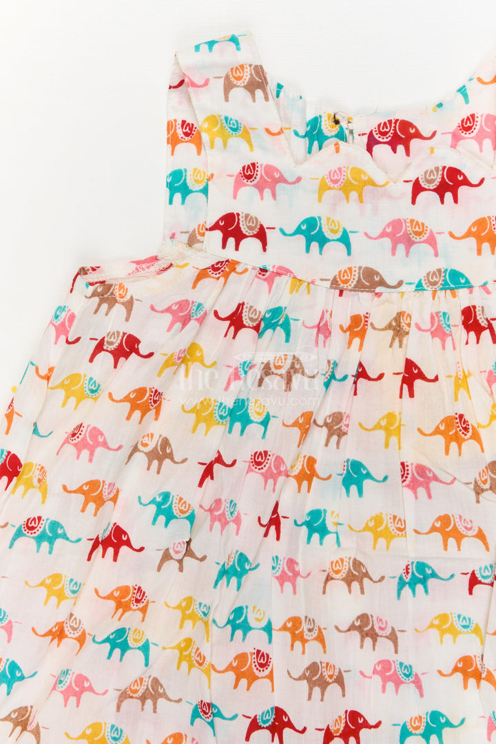 The Nesavu Girls Cotton Frock Sleeveless Elephant Print Cotton Frock for Girls – Comfy and Colorful Nesavu Nesavu multicolor elephant print sleeveless cotton frock for girls – playful and breezy outfit