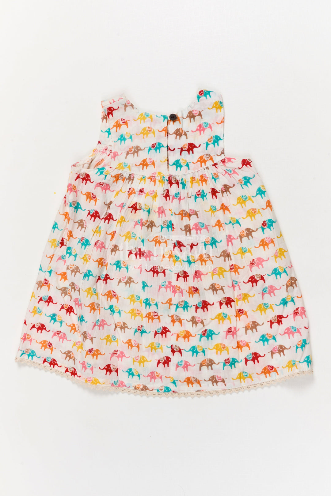 The Nesavu Girls Cotton Frock Sleeveless Elephant Print Cotton Frock for Girls – Comfy and Colorful Nesavu Nesavu multicolor elephant print sleeveless cotton frock for girls – playful and breezy outfit