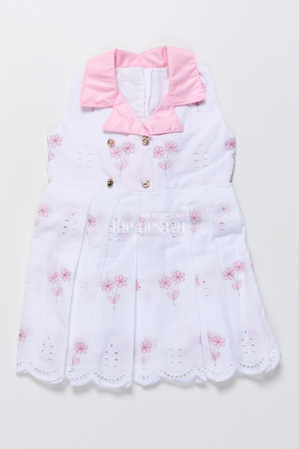 The Nesavu Girls Cotton Frock Sleeveless Hakoba Cotton Frock with Soft Embroidery Work Nesavu 16 (1Y) / Pink GFC1797A-16 Nesavu hakoba embroidered cotton frock  sleeveless floral casual wear girls