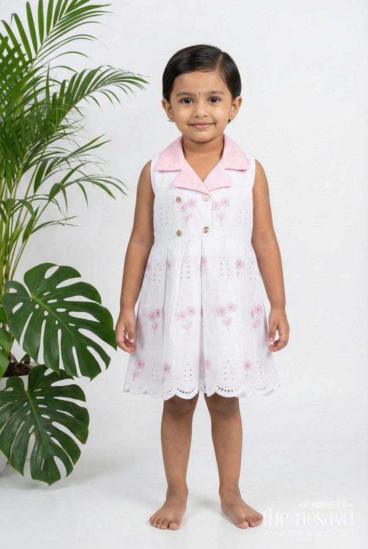 The Nesavu Girls Cotton Frock Sleeveless Hakoba Cotton Frock with Soft Embroidery Work Nesavu 16 (1Y) / Pink GFC1797A-16 Nesavu hakoba embroidered cotton frock  sleeveless floral casual wear girls