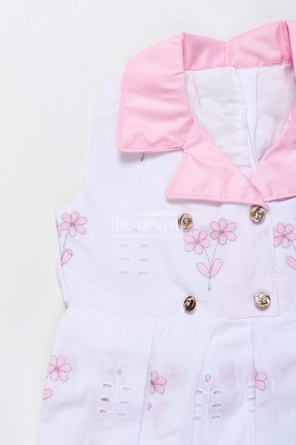 The Nesavu Girls Cotton Frock Sleeveless Hakoba Cotton Frock with Soft Embroidery Work Nesavu Nesavu hakoba embroidered cotton frock  sleeveless floral casual wear girls