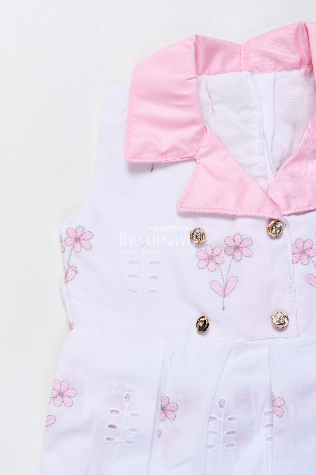 The Nesavu Girls Cotton Frock Sleeveless Hakoba Cotton Frock with Soft Embroidery Work Nesavu Nesavu hakoba embroidered cotton frock  sleeveless floral casual wear girls