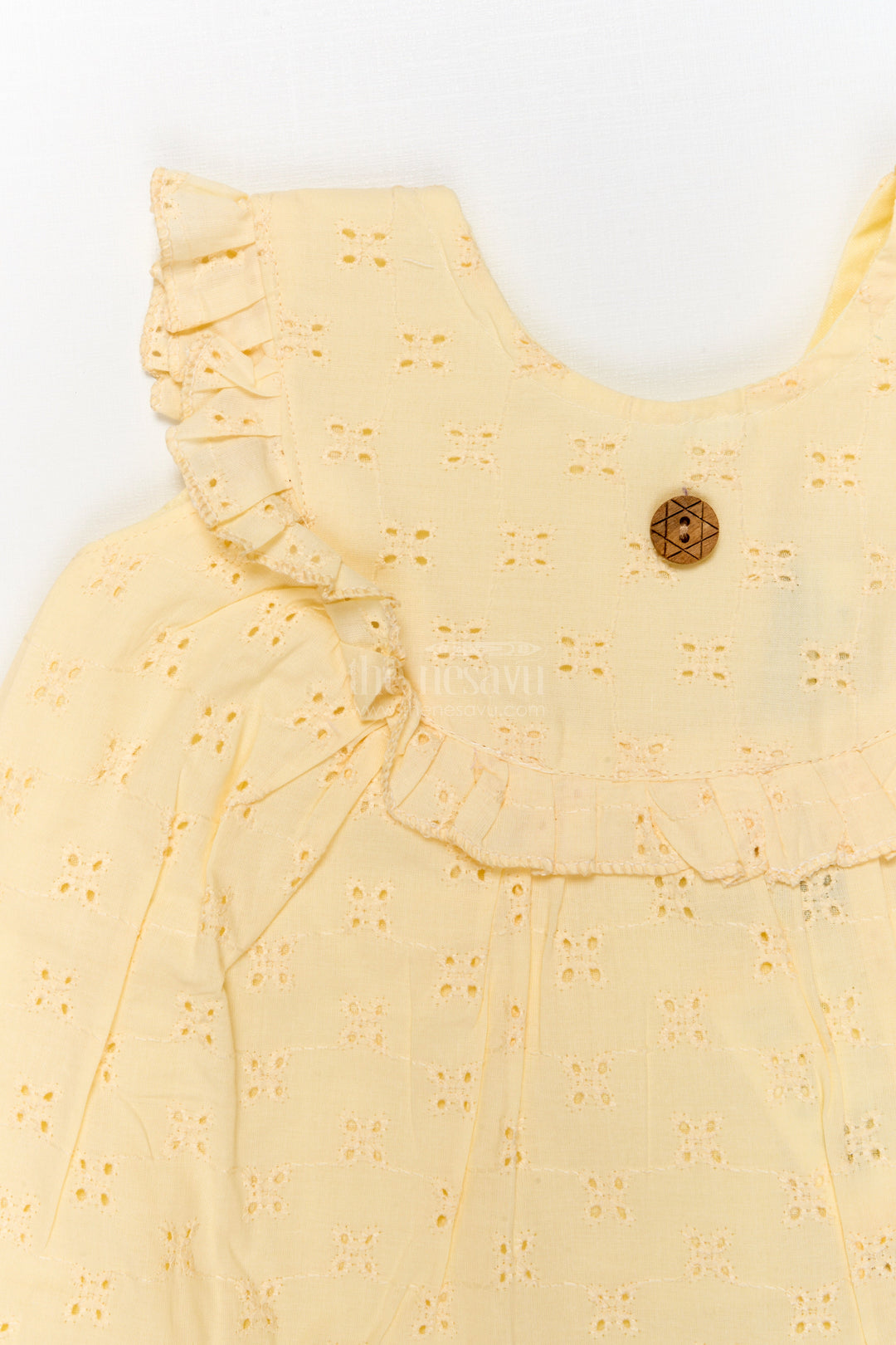 The Nesavu Baby Cotton Frocks Sleeveless Hakoba Frock for Baby Girls with Ruffle Detail for Traditional Moments Nesavu Nesavu baby girl sleeveless hakoba cotton frock with ruffle detail for traditional family outings