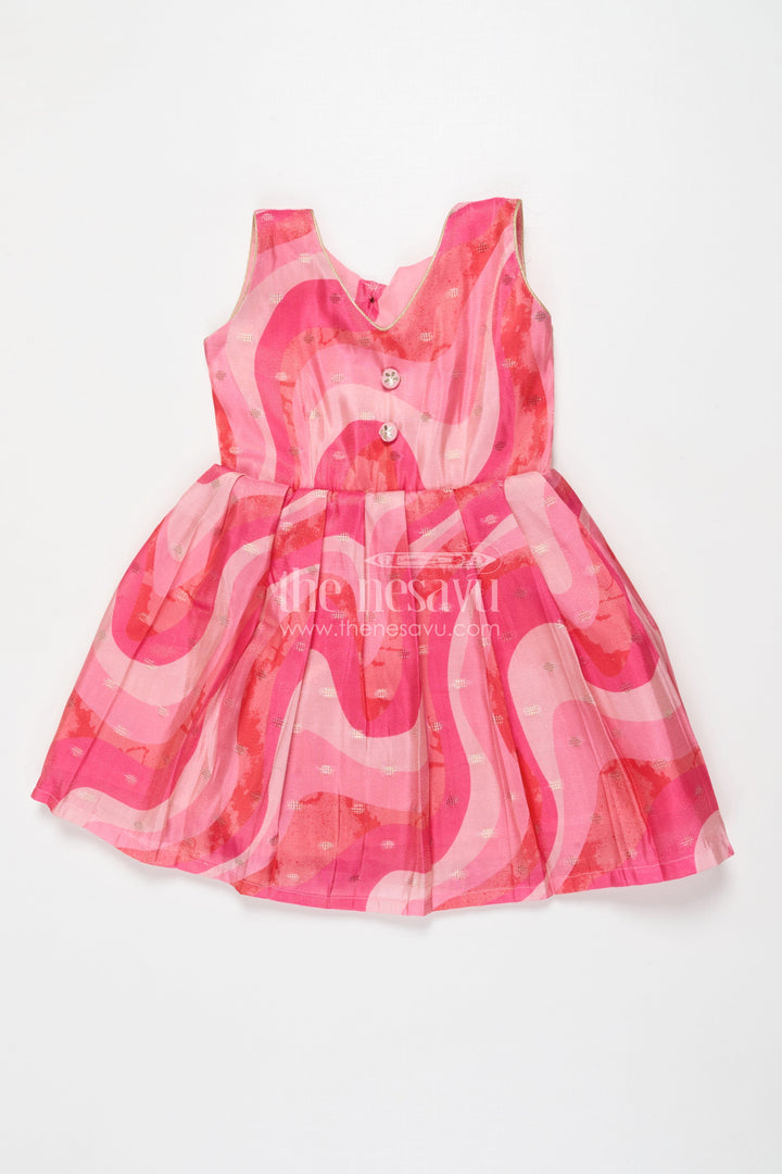 The Nesavu Silk Frock Sleeveless Silk Frock for Baby Girls for Birthdays and Playdates Nesavu 18 (2Y) / Pink SF1101A-18 Nesavu sleeveless silk frock with vibrant prints in Banaras art silk for birthdays and casual festive days