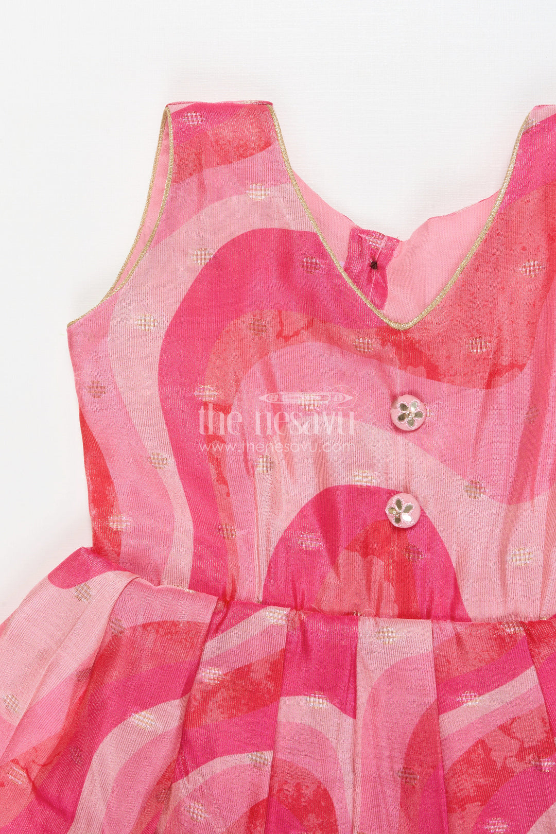 The Nesavu Silk Frock Sleeveless Silk Frock for Baby Girls for Birthdays and Playdates Nesavu Nesavu sleeveless silk frock with vibrant prints in Banaras art silk for birthdays and casual festive days