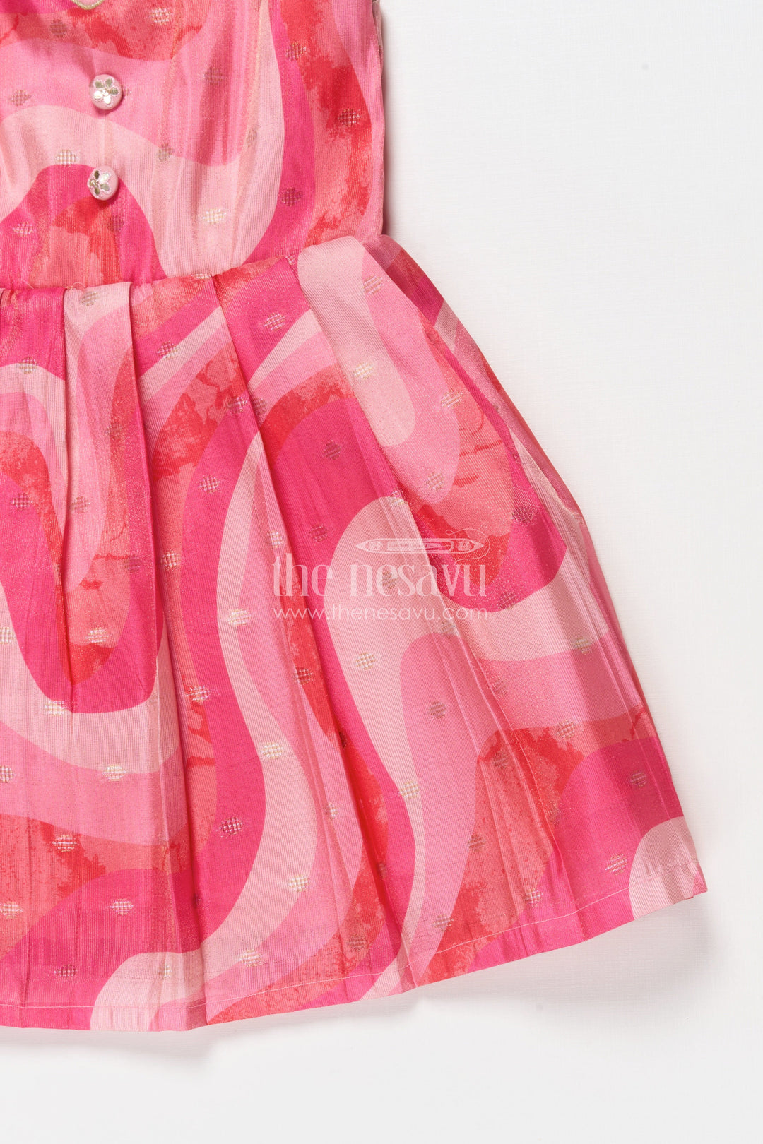 The Nesavu Silk Frock Sleeveless Silk Frock for Baby Girls for Birthdays and Playdates Nesavu Nesavu sleeveless silk frock with vibrant prints in Banaras art silk for birthdays and casual festive days