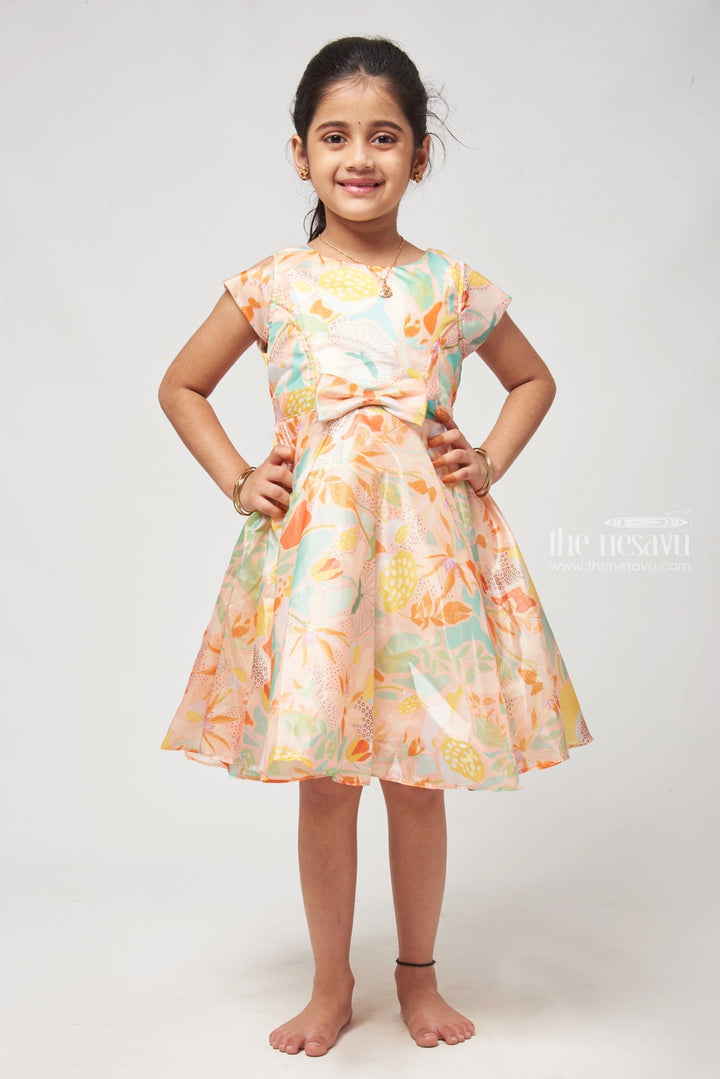 The Nesavu Girls Fancy Frock Soft and Delicate Chiffon Frock with Velvet Ribbon and Flowing Skirt Nesavu 16 (1Y) / Orange / Organza GFC1125A-16 Knee-length Flower Girl Dress - Perfect For Photoshoots & Birthdays | The Nesavu