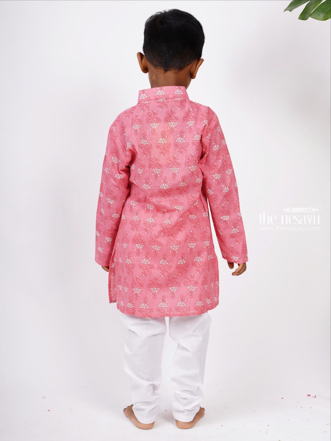 The Nesavu Boys Kurtha Set Soft Cotton Floral Print Kurta with White Pant for Boys Nesavu Buy Latest Cotton Collection | Boys Kurta Design Ideas | The Nesavu