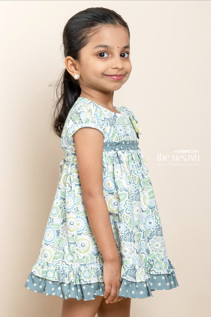 The Nesavu Baby Fancy Frock Soft Cotton Floral Printed Comfy Casual Frock With Ruffled Trims For New Born Baby Girls Nesavu Comfy Dresses For Baby Girls | Printed Cotton Gown Design Ideas | The Nesavu