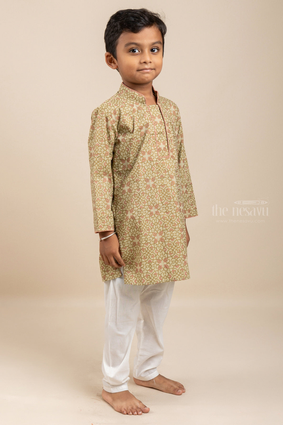 The Nesavu Boys Kurtha Set Soft Cotton Printed Kurta For Baby Boys Online With Designer Pant Nesavu Mandarin Collar Kurta For Boys | Stylish Traditional Outfit Ideas | The Nesavu