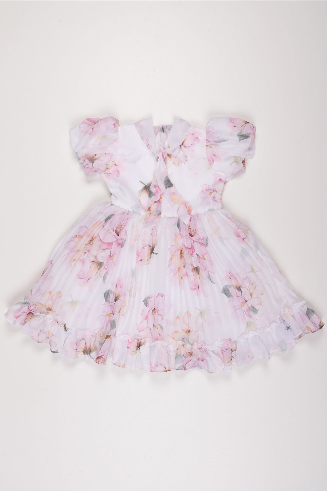 The Nesavu Girls Fancy Frock Soft Floral Elegance with Sheer Overlay Frock for Girls Nesavu 16 (1Y) / White GFC1185B-16 Girls Ivory Floral Sheer Dress | Delicate Flower Print Dress for Special Occasions | The Nesavu