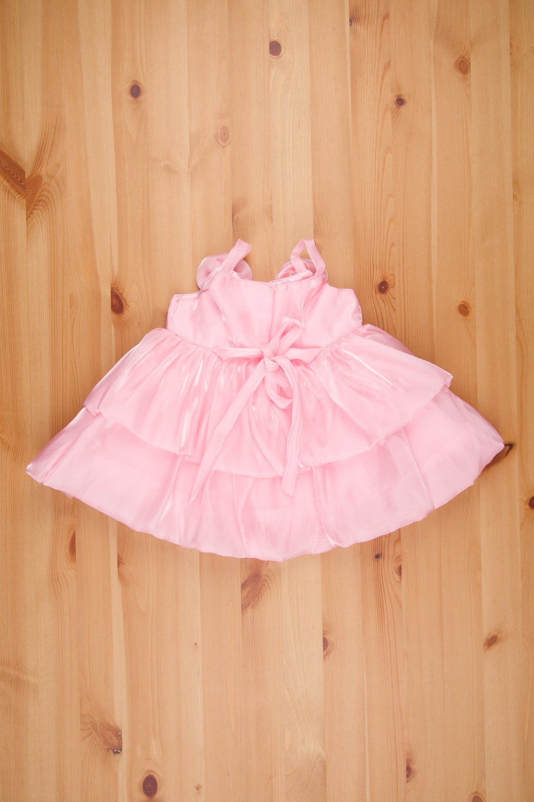 The Nesavu Girls Fancy Party Frock Soft Rose Glow Newborns Dream Dress - Dual-Layered Shimmer Frock with Strap Shoulders & Rose Accents Nesavu Western Gowns For Party | Princess Frock For First Birthday | The Nesavu