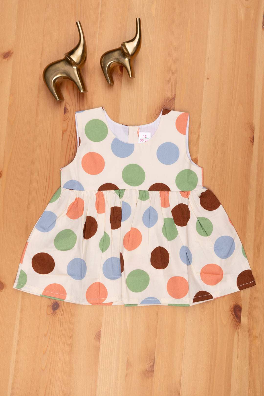 The Nesavu Baby Frock / Jhabla Sophisticated Beige Polka Dot Dress for Little Girls Nesavu 12 (3M) / Yellow BFJ453D-12 Fancy Dresses For baby Girls | Buy Beige Baby Frocks online | The Nesavu