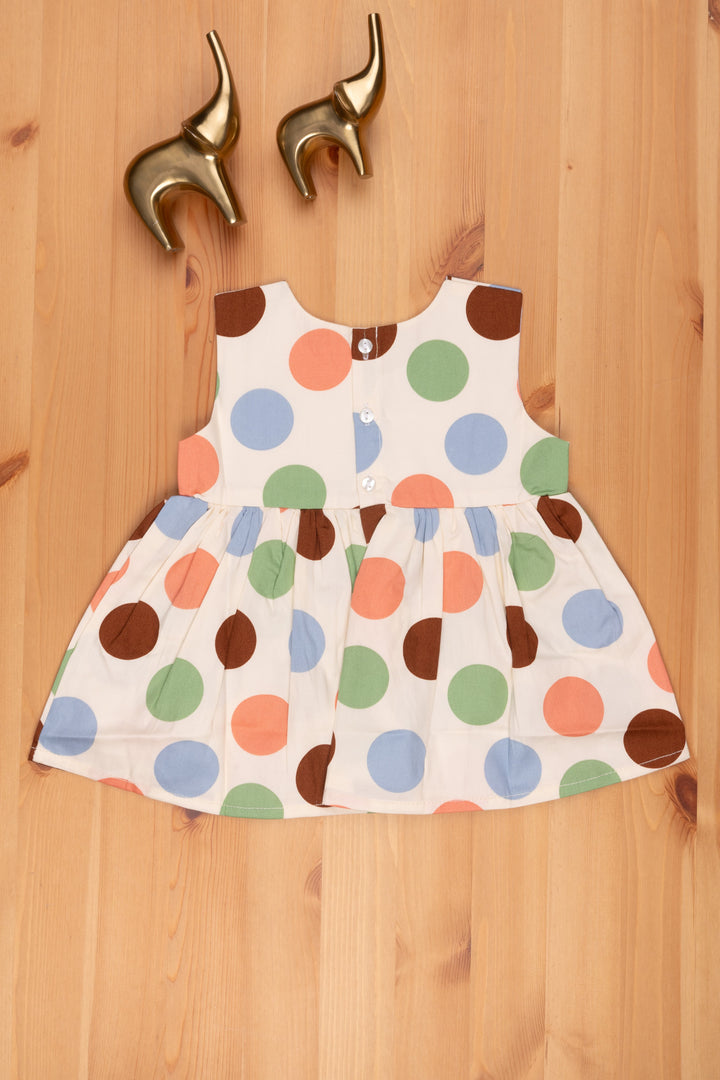 The Nesavu Baby Frock / Jhabla Sophisticated Beige Polka Dot Dress for Little Girls Nesavu Fancy Dresses For baby Girls | Buy Beige Baby Frocks online | The Nesavu