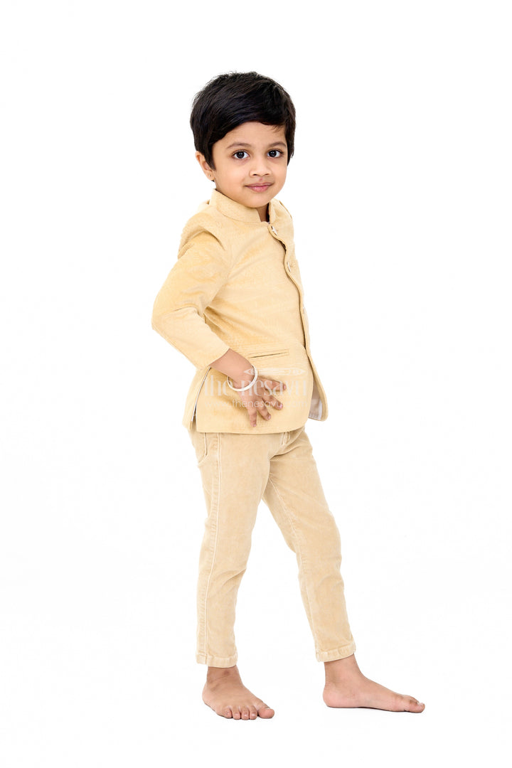 The Nesavu Boys Blazer Set Sophisticated Boys Traditional Kurta Set with Modern Trousers and T-shirt Nesavu Boys Designer Ethnic Kurta and Trousers Set | Perfect for Any Occasion | The Nesavu