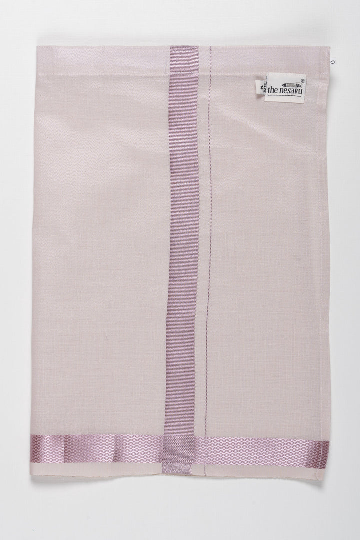 The Nesavu Boys Vesti Sophisticated Silver Boys Dhoti with Lavender Accent Stripes Nesavu 14 (6M) / Purple / Gold Tissue D010C-14 Elegant Silver and Lavender Boys Dhoti | Stylish Festive Wear for Young Gentlemen | The Nesavu