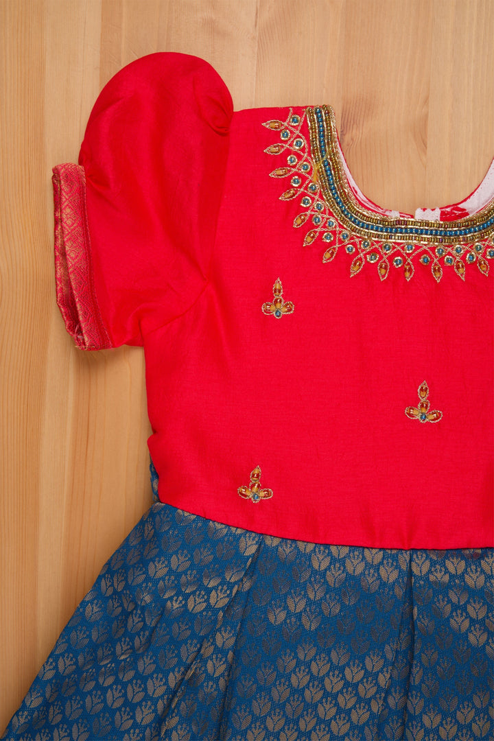 The Nesavu Silk Party Frock Sparkling Rhine Stone Artistry on Brocade Design Pink Pattu Dress Elegance for Little Girls Nesavu Festive Wear Silk Frock For Girls | Traditional Pattu Frock | The Nesavu