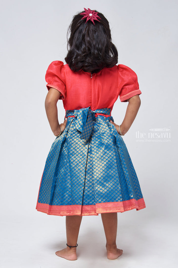 The Nesavu Silk Party Frock Sparkling Rhine Stone Artistry on Brocade Design Pink Pattu Dress Elegance for Little Girls Nesavu Festive Wear Silk Frock For Girls | Traditional Pattu Frock | The Nesavu