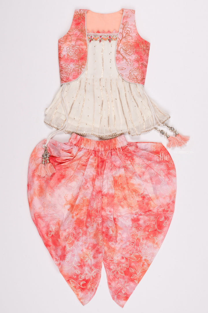 The Nesavu Girls Dothi Sets Sparkling White Kurti & Pink Tie-Dye Dhoti: Glittery Sequin Ensemble - Latest Frock Design for Fashion Nesavu 18 (2Y) / Pink / Georgette GPS169B-18 Latest Girls Kurti and Dhoti Designs | Elegant Dothi Set Outfits for Girls | The Nesavu