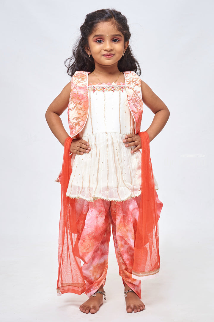 The Nesavu Girls Dothi Sets Sparkling White Kurti & Pink Tie-Dye Dhoti: Glittery Sequin Ensemble - Latest Frock Design for Fashion Nesavu 18 (2Y) / Pink / Georgette GPS169B-18 Latest Girls Kurti and Dhoti Designs | Elegant Dothi Set Outfits for Girls | The Nesavu