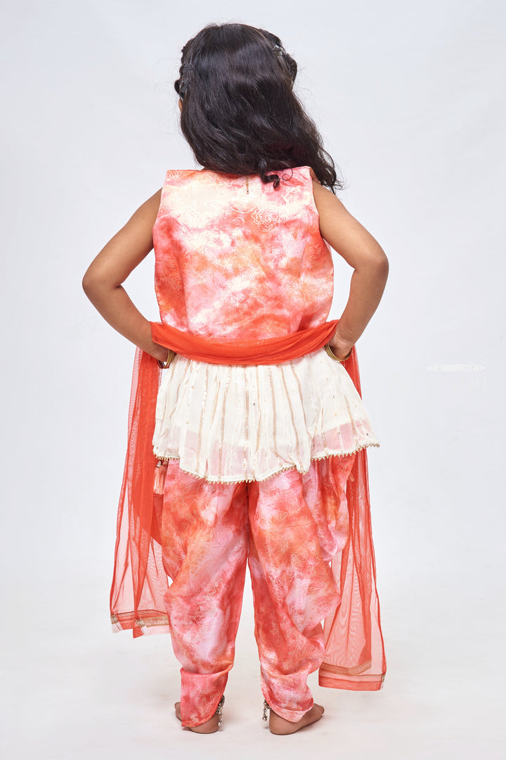 The Nesavu Girls Dothi Sets Sparkling White Kurti & Pink Tie-Dye Dhoti: Glittery Sequin Ensemble - Latest Frock Design for Fashion Nesavu Latest Girls Kurti and Dhoti Designs | Elegant Dothi Set Outfits for Girls | The Nesavu
