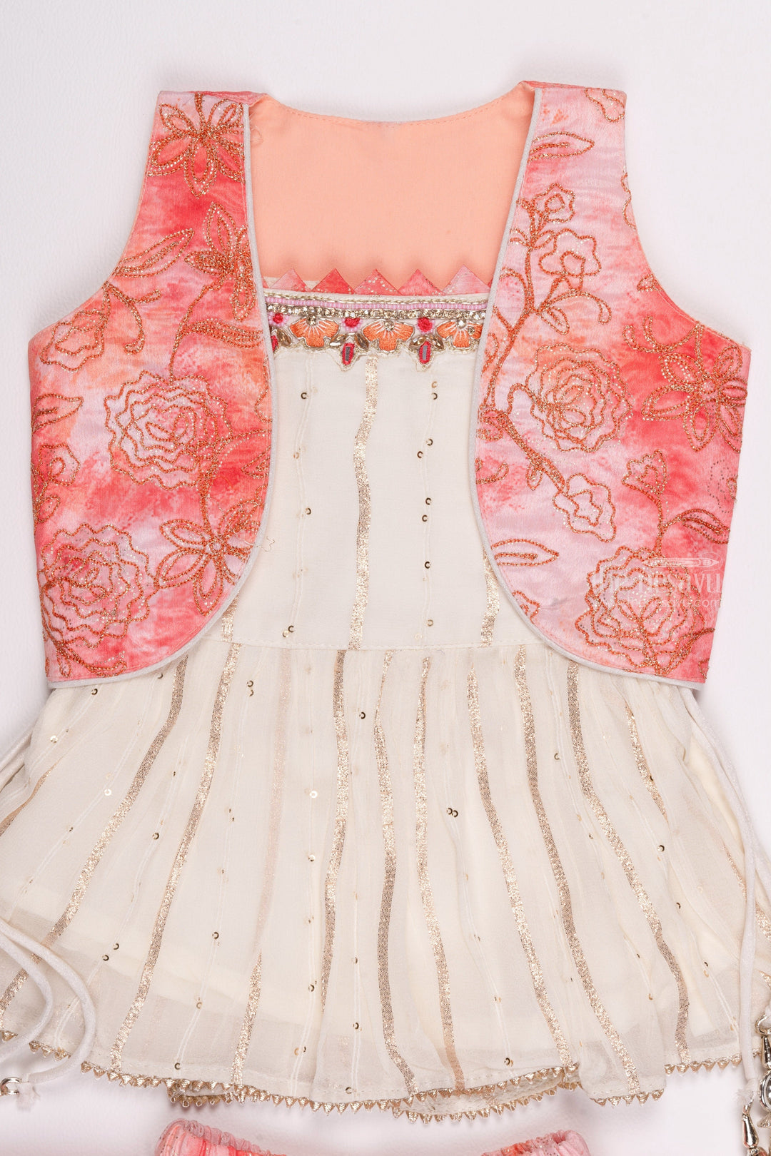 The Nesavu Girls Dothi Sets Sparkling White Kurti & Pink Tie-Dye Dhoti: Glittery Sequin Ensemble - Latest Frock Design for Fashion Nesavu Latest Girls Kurti and Dhoti Designs | Elegant Dothi Set Outfits for Girls | The Nesavu
