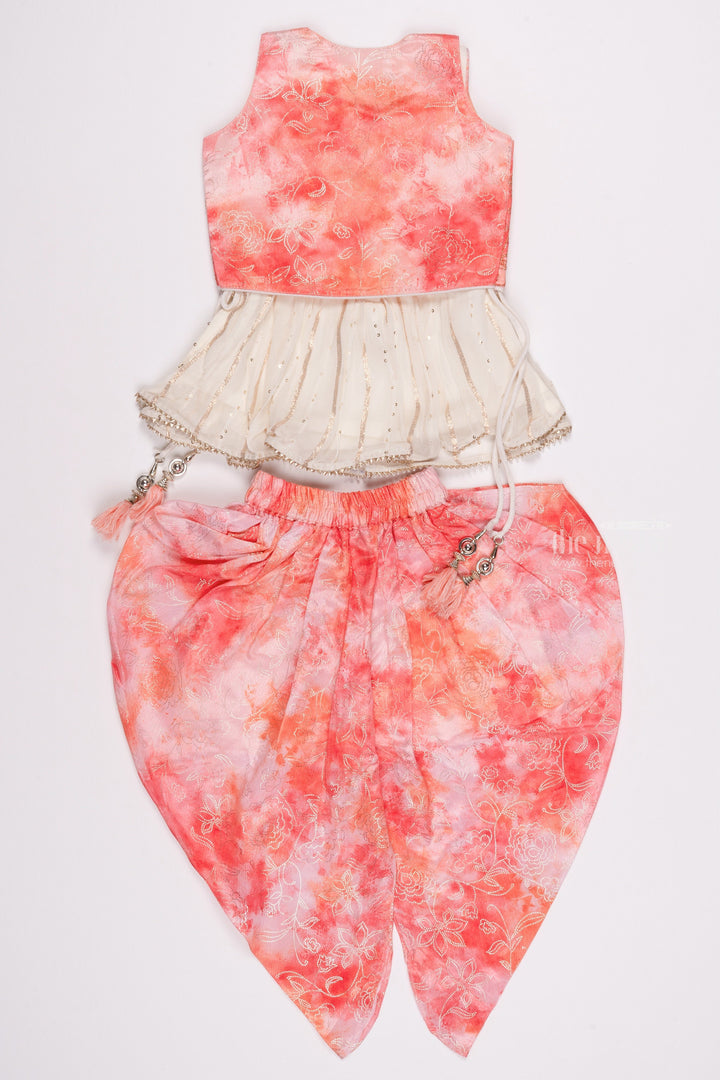 The Nesavu Girls Dothi Sets Sparkling White Kurti & Pink Tie-Dye Dhoti: Glittery Sequin Ensemble - Latest Frock Design for Fashion Nesavu Latest Girls Kurti and Dhoti Designs | Elegant Dothi Set Outfits for Girls | The Nesavu