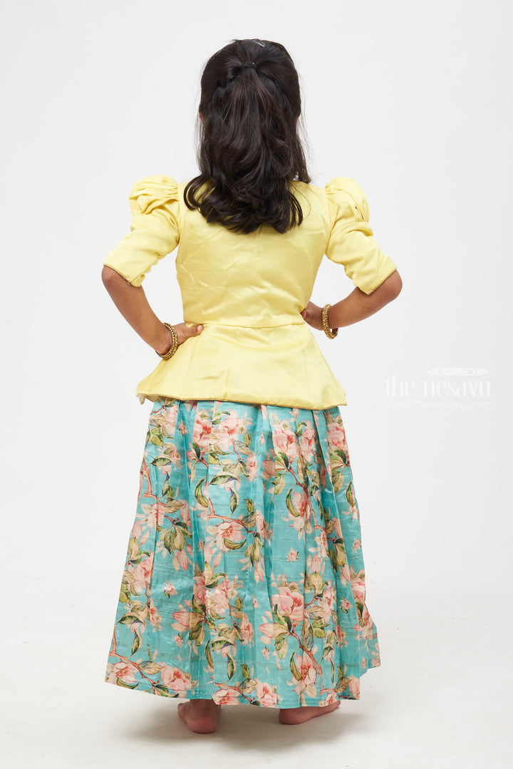 The Nesavu Girls Silk Gown Spring Radiance: Children's Lemon Peplum Jacket & Floral Anarkali for Girls Nesavu Graceful Ensemble: Unveiling Our Anarkali with Overcoat Range | The Nesavu