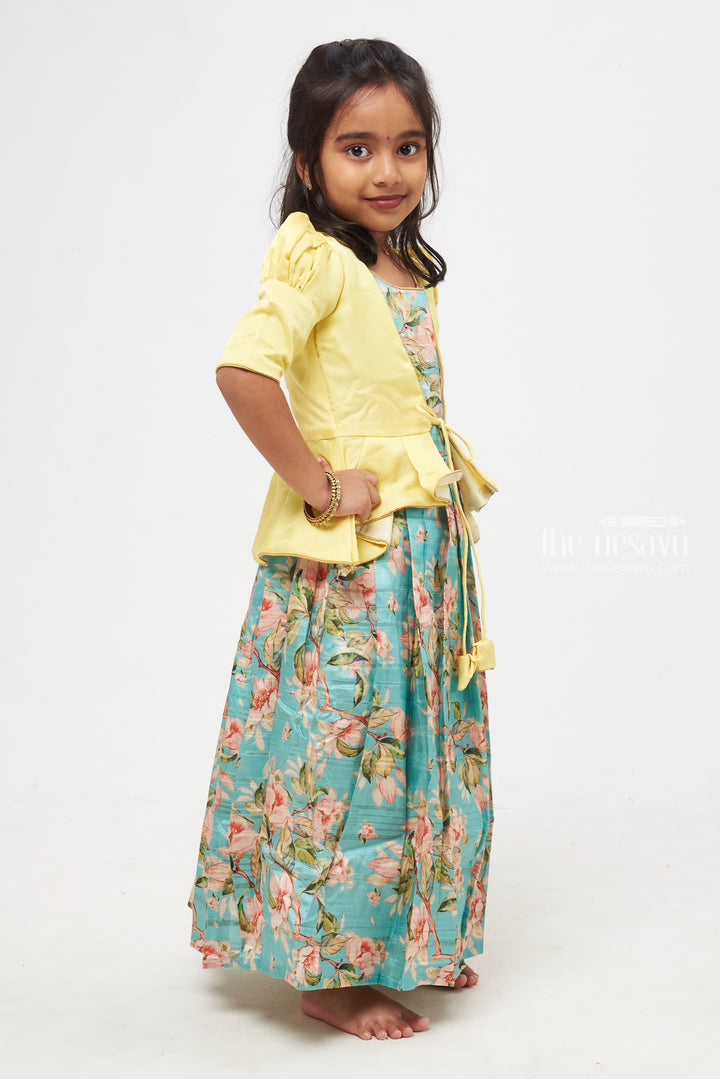 The Nesavu Girls Silk Gown Spring Radiance: Children's Lemon Peplum Jacket & Floral Anarkali for Girls Nesavu Graceful Ensemble: Unveiling Our Anarkali with Overcoat Range | The Nesavu