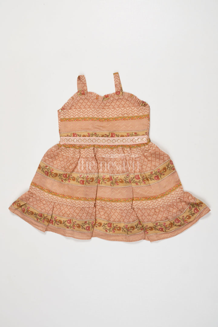 The Nesavu Girls Cotton Frock Strappy Baby Girl Frock with Traditional Digital Print for Festive Gatherings Nesavu 18 (2Y) / Multicolor GFC2020A-18 Nesavu baby girl strappy frock in modal silk with festive digital prints for ethnic wear