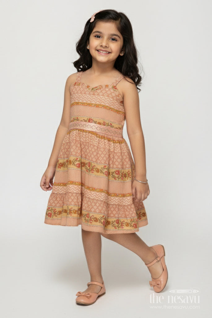 The Nesavu Girls Cotton Frock Strappy Baby Girl Frock with Traditional Digital Print for Festive Gatherings Nesavu 18 (2Y) / Multicolor GFC2020A-18 Nesavu baby girl strappy frock in modal silk with festive digital prints for ethnic wear