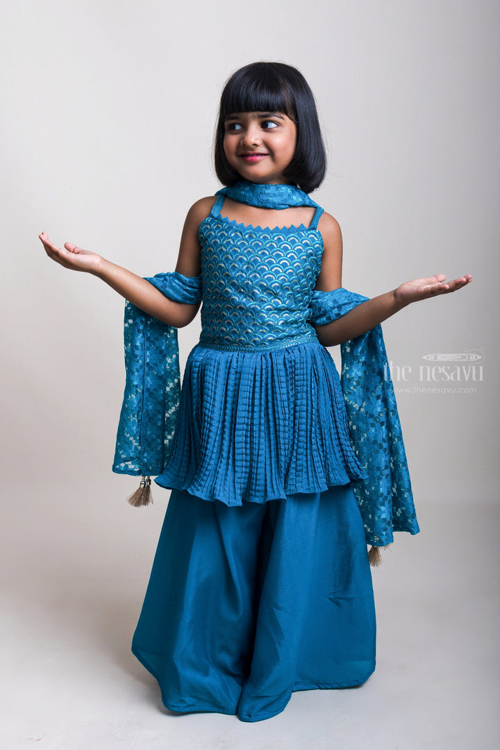 The Nesavu Girls Sharara / Plazo Set Strictly Blue - Splendid Crop Tops And Awesome Patiala Pants For Girls Nesavu 16 (1Y) / Blue GPS103B-16 Trendy Blue Crop Tops And Patiala Pants| Latest Design | The Nesavu